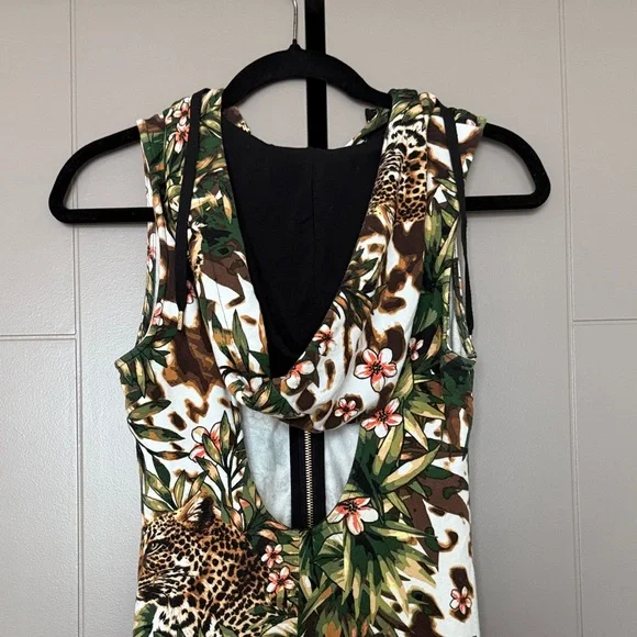 bebe Green Leopard Tropical Print Jumpsuit - Picture 6 of 11